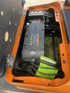2019 E-Z-GO RXV orange electric golf cart detail view
